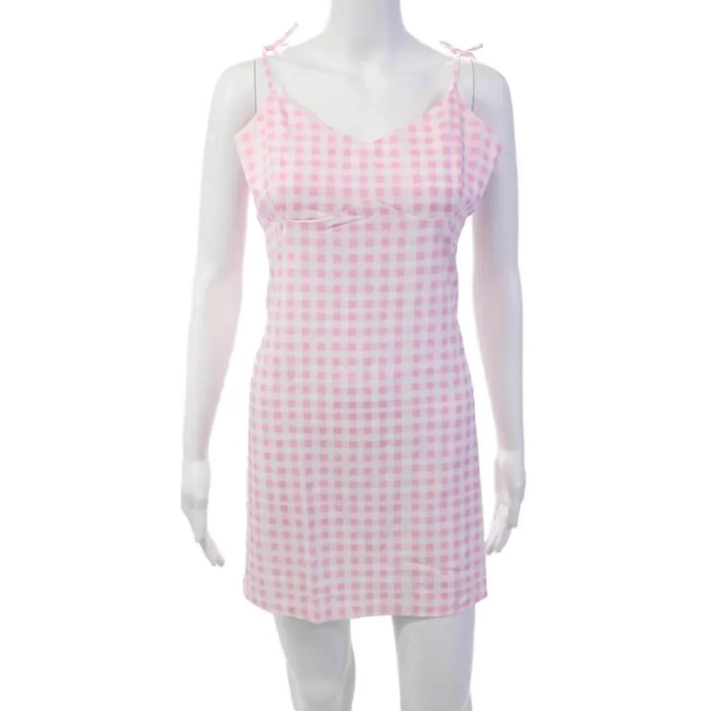Sokee Collective Womens Gingham Print Sleeveless Zip Mini Dress Pink Size L